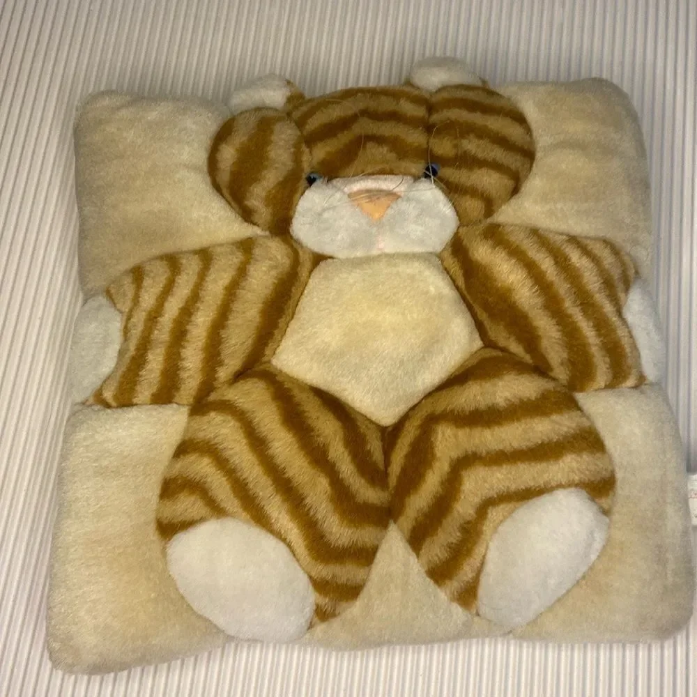 Vintage Orange Striped Tabby Cat Plush Stuffed Animal Cushion Pillow Square 10